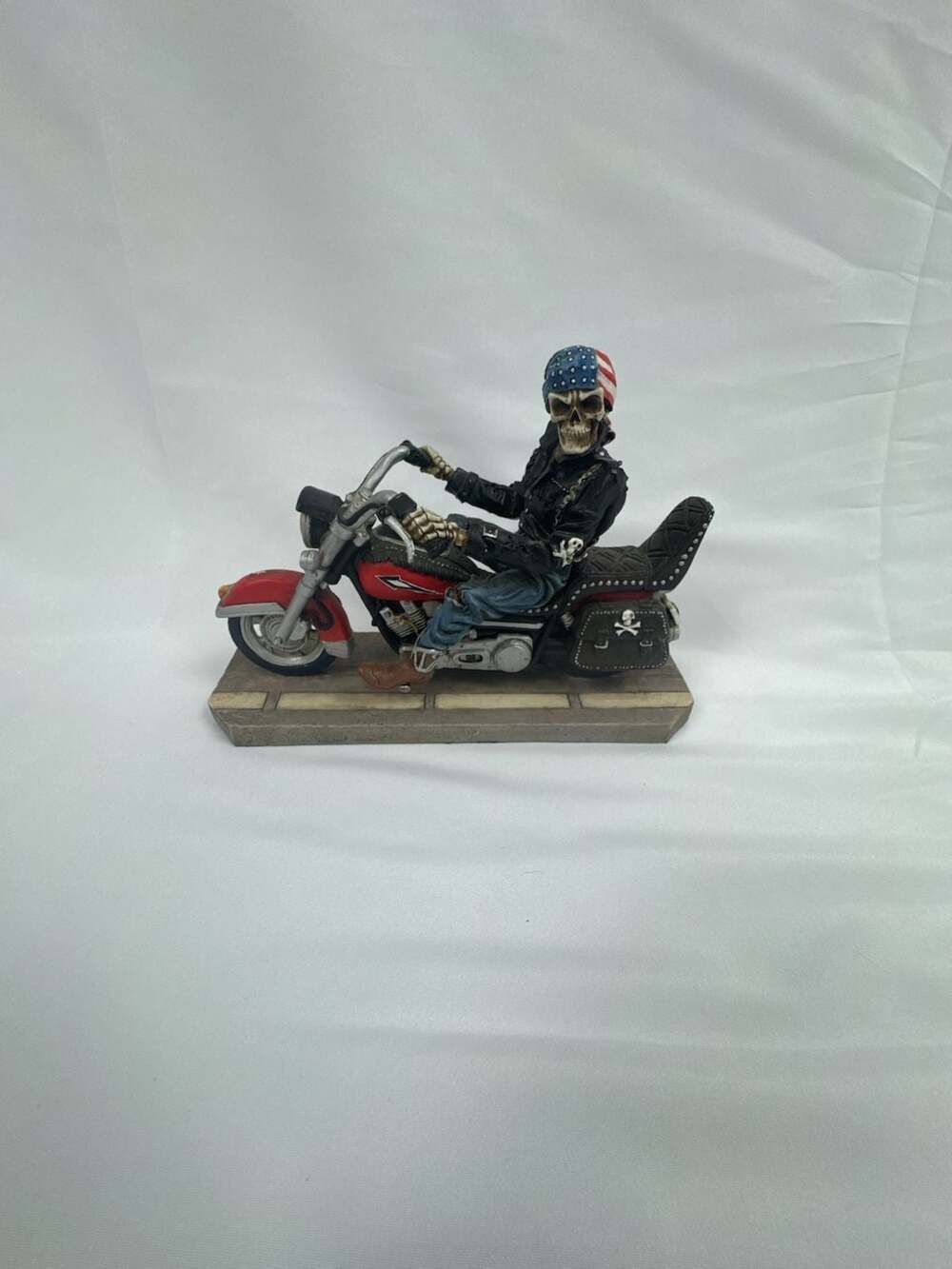 Summit Collection Skeleton Biker Riding Patriotic Fat Boy Motorcycle Figurine